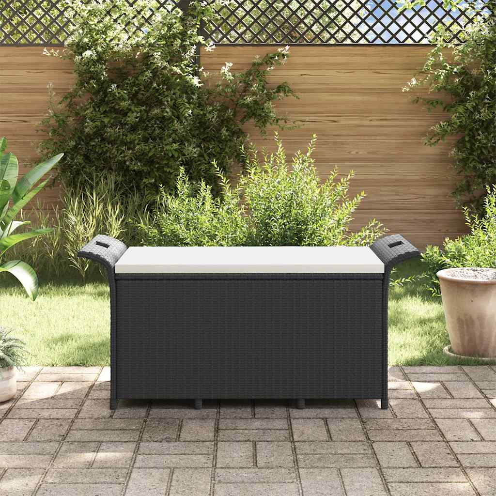 vidaXL Ławka ogrodowa z poduszką, czarna, 116x46x57 cm, polirattan