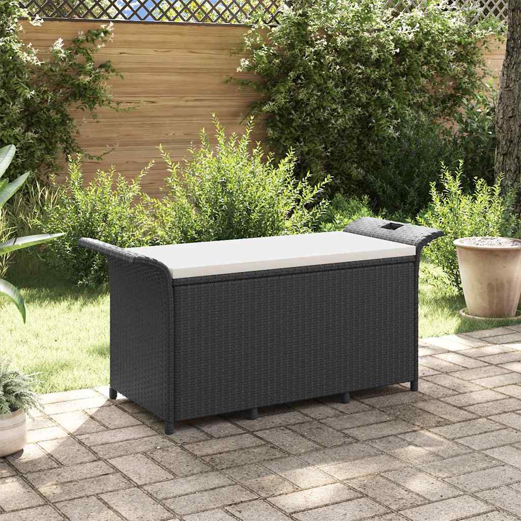 vidaXL Ławka ogrodowa z poduszką, czarna, 116x46x57 cm, polirattan