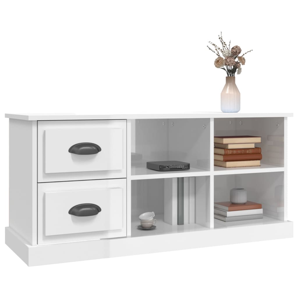 vidaXL Szafka pod TV, wysoki połysk, biała, 102x35,5x47,5 cm