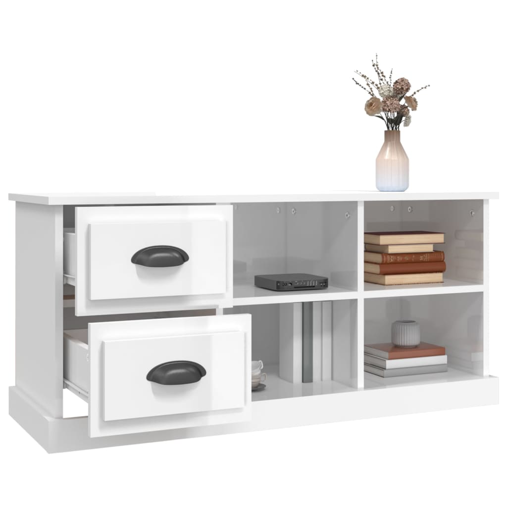 vidaXL Szafka pod TV, wysoki połysk, biała, 102x35,5x47,5 cm