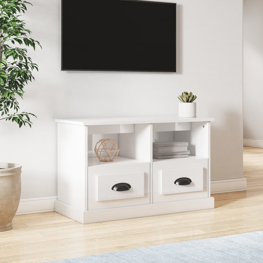 vidaXL Szafka pod TV, biała z połyskiem, 80x35x50 cm