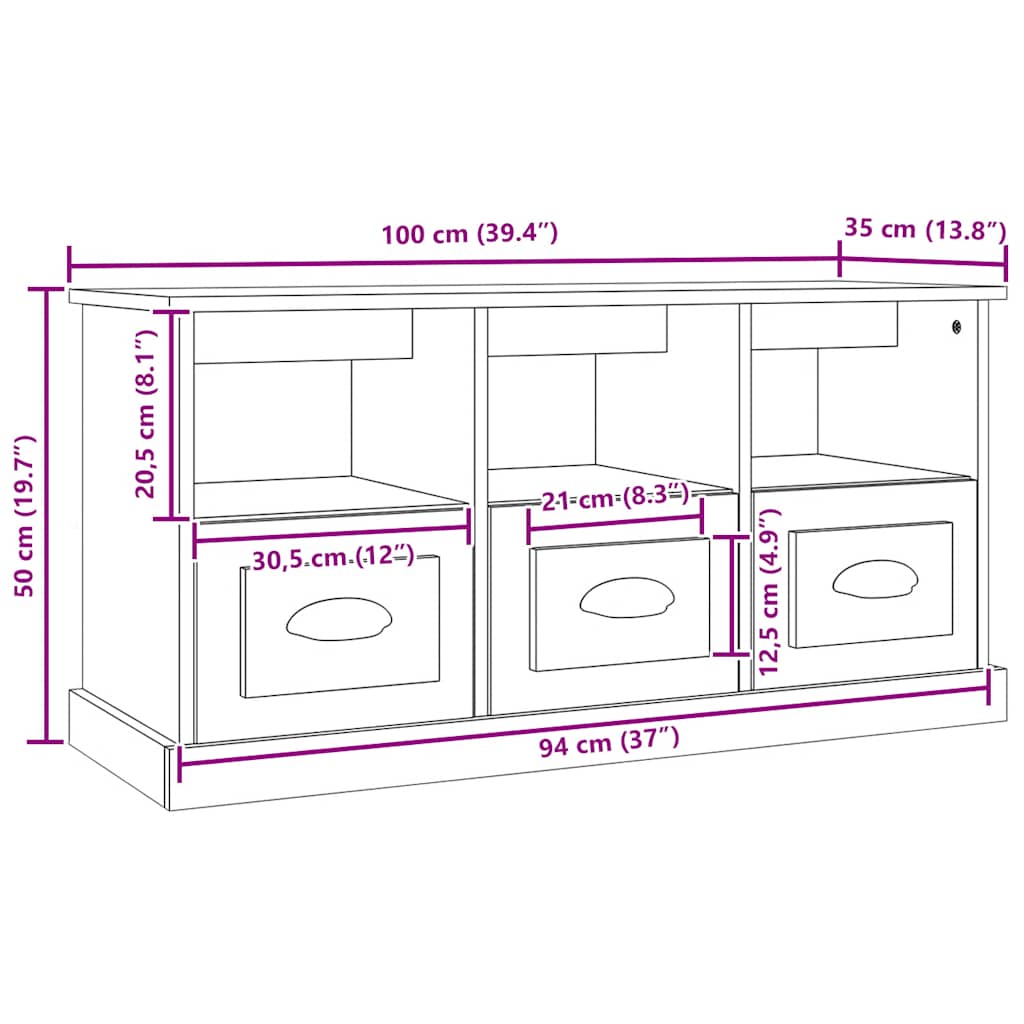 vidaXL Szafka pod TV, wysoki połysk, biała, 100x35x50 cm
