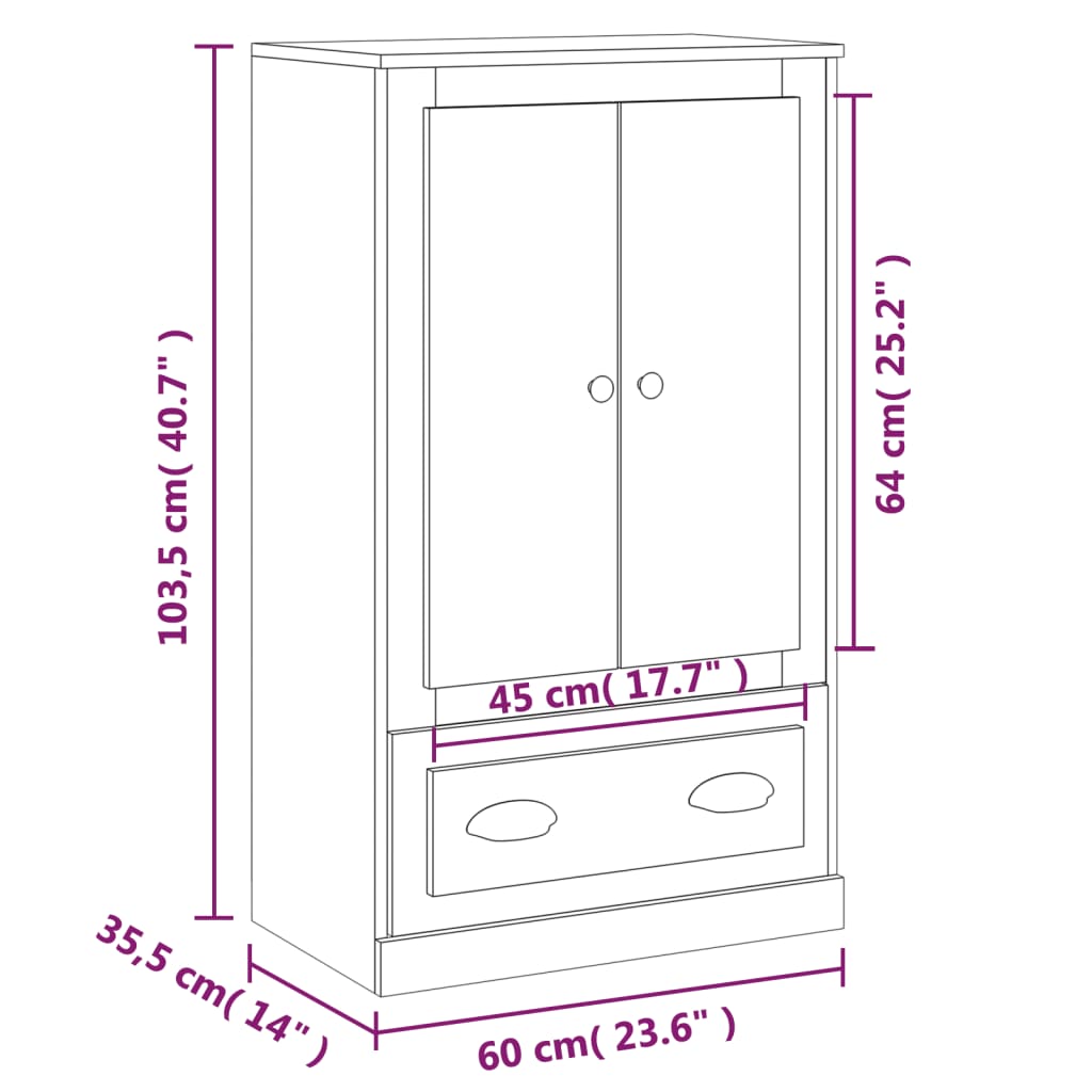 vidaXL Kredens, dąb sonoma, 60x35,5x103,5 cm, materiał drewnopochodny