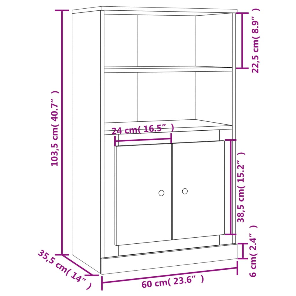 vidaXL Kredens, biały, 60x35,5x103,5 cm, materiał drewnopochodny