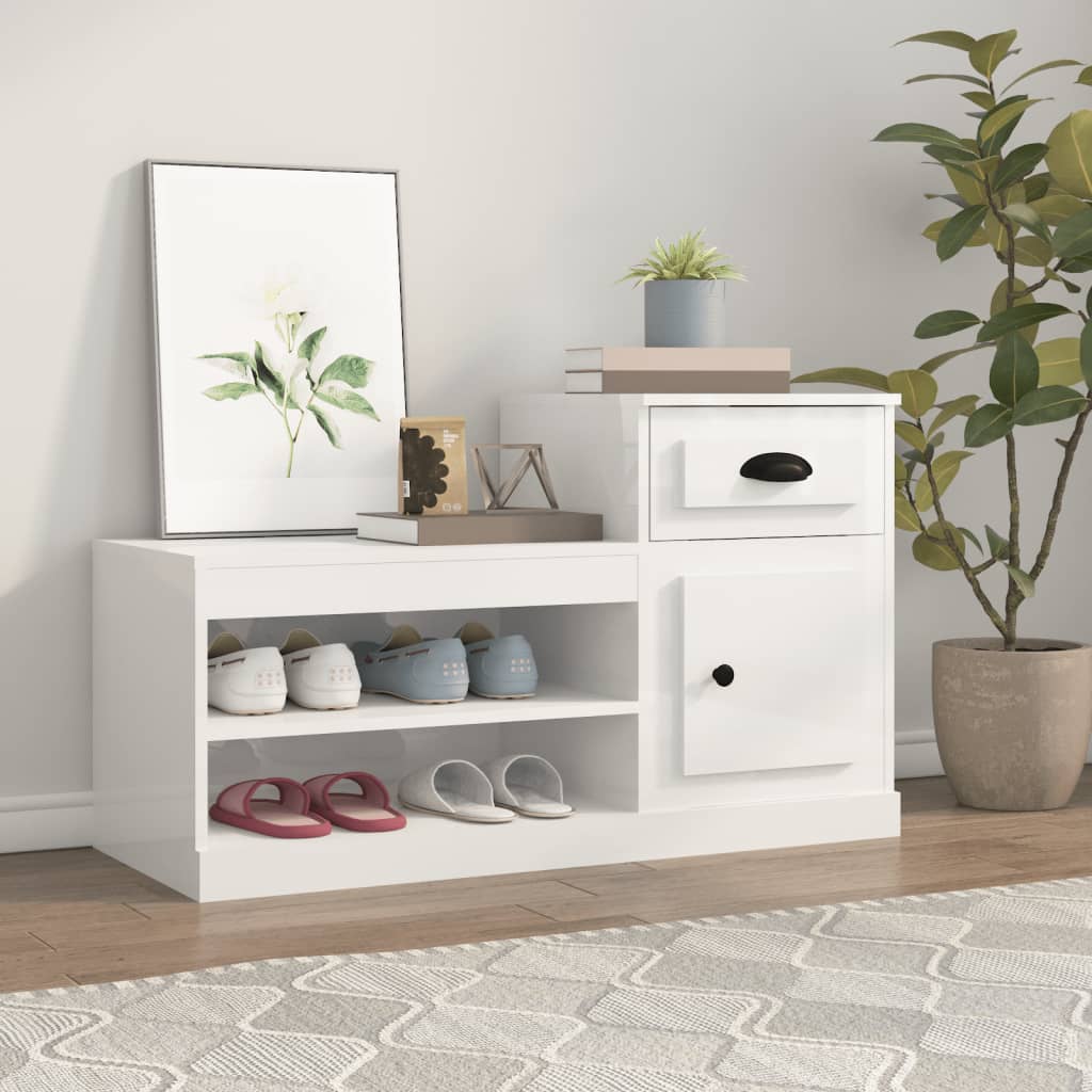 vidaXL Szafka na buty, biała o wysokim połysku, 100x42x60 cm