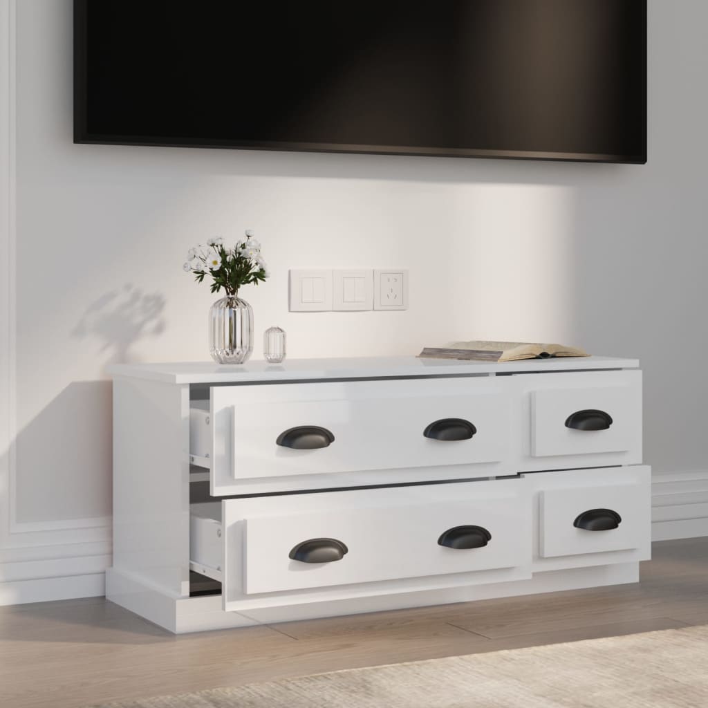 vidaXL Szafka pod TV, wysoki połysk, biała, 100x35,5x45 cm