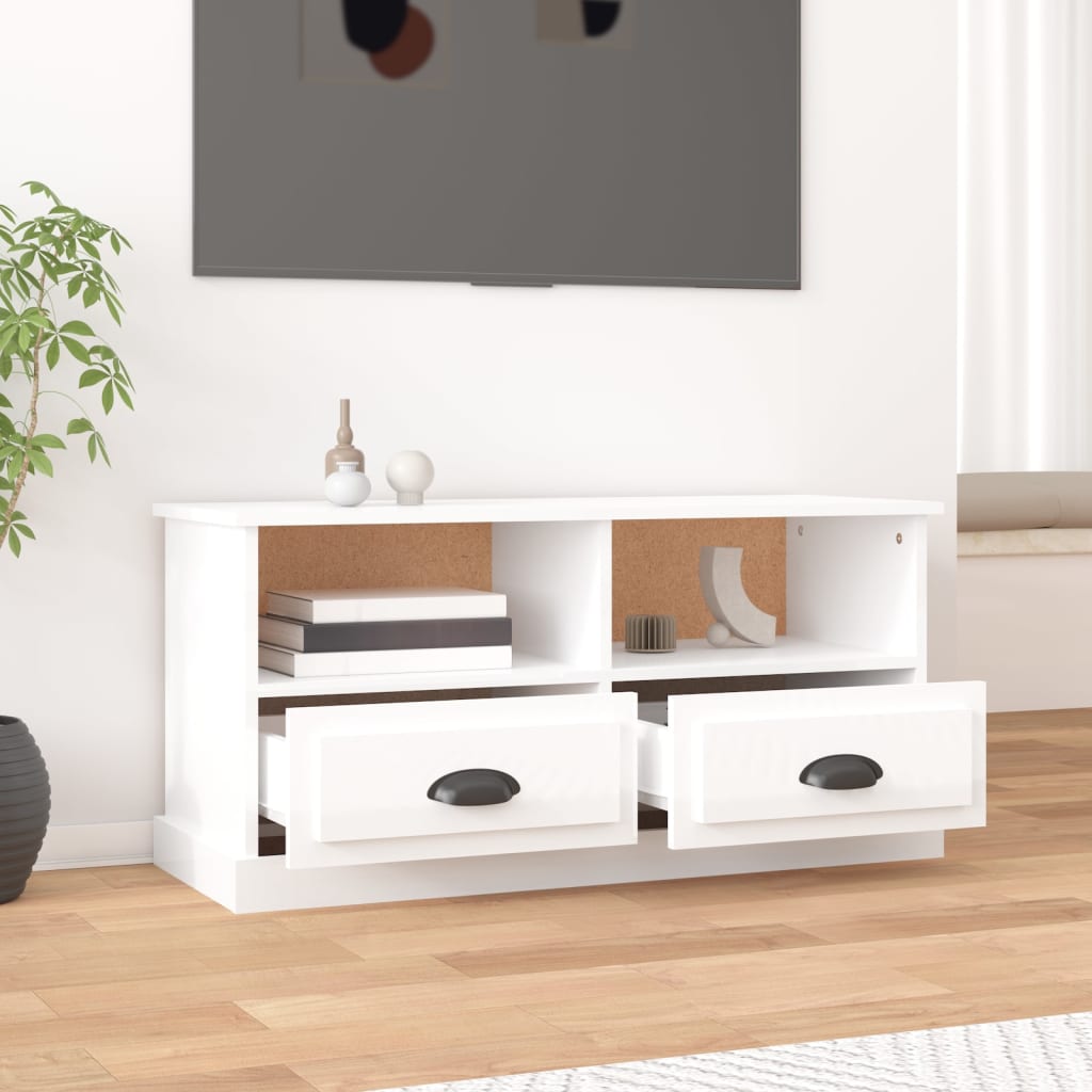 vidaXL Szafka pod TV, biała na wysoki połysk, 93x35,5x45 cm