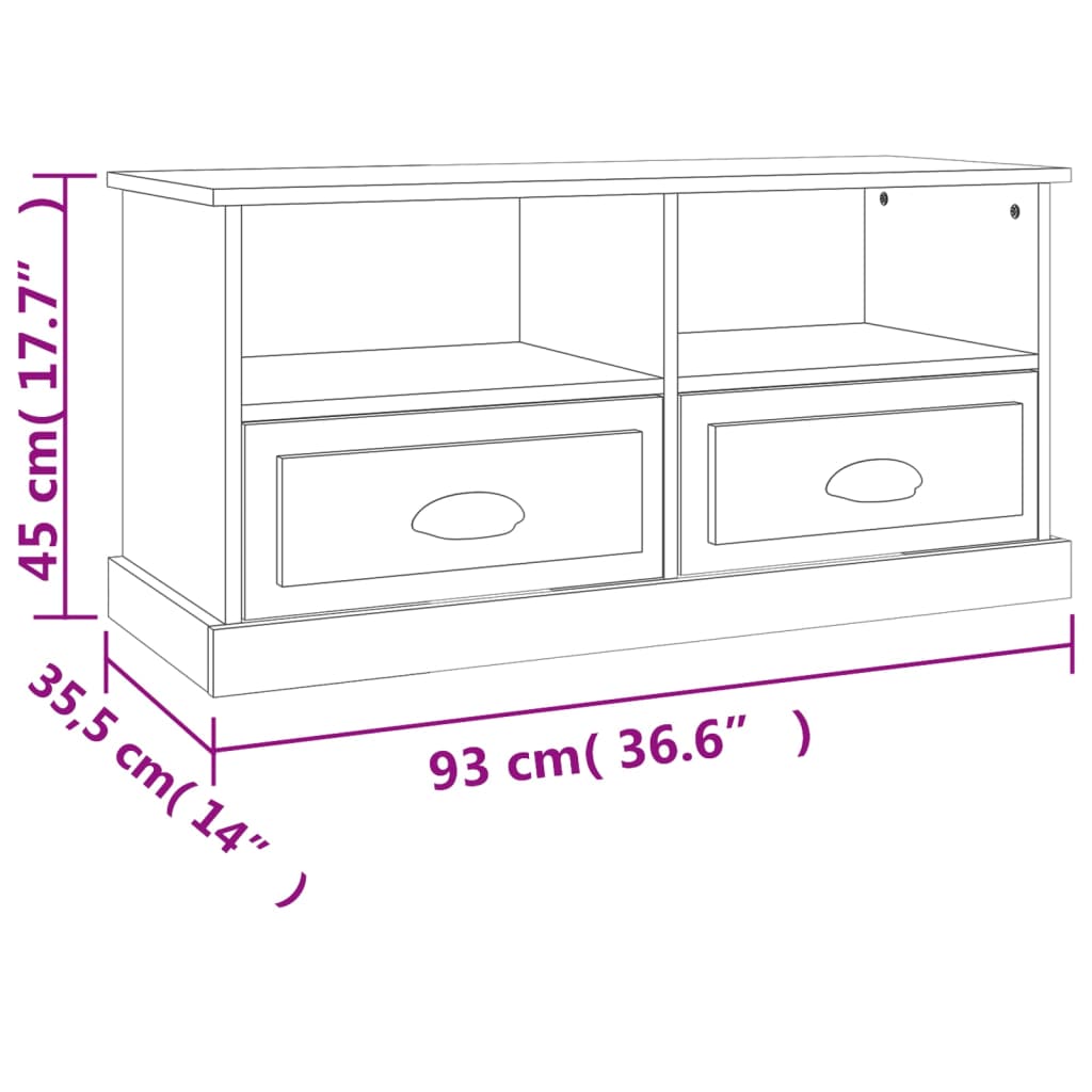 vidaXL Szafka pod TV, szary dąb sonoma, 93x35,5x45 cm