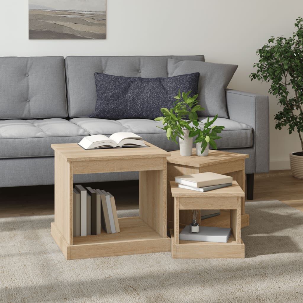 vidaXL Stoliki kawowe, 3 szt., dąb sonoma, materiał drewnopochodny