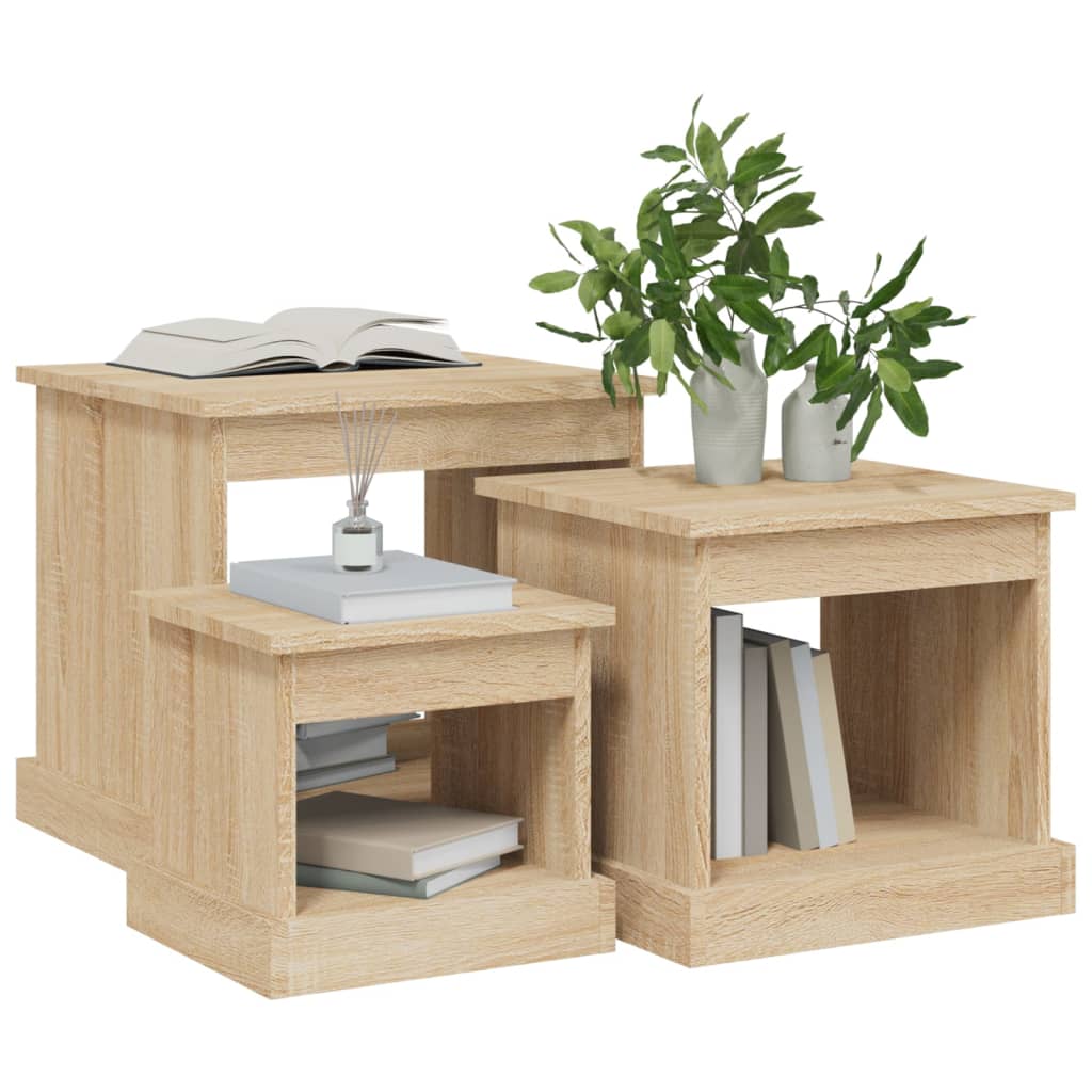 vidaXL Stoliki kawowe, 3 szt., dąb sonoma, materiał drewnopochodny