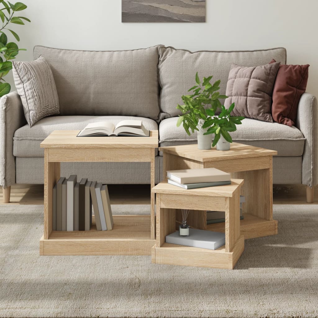vidaXL Stoliki kawowe, 3 szt., dąb sonoma, materiał drewnopochodny