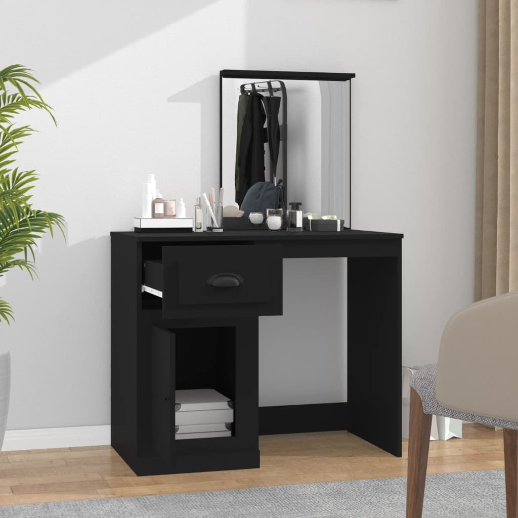 vidaXL Toaletka z lustrem, czarna, 90x50x132,5 cm