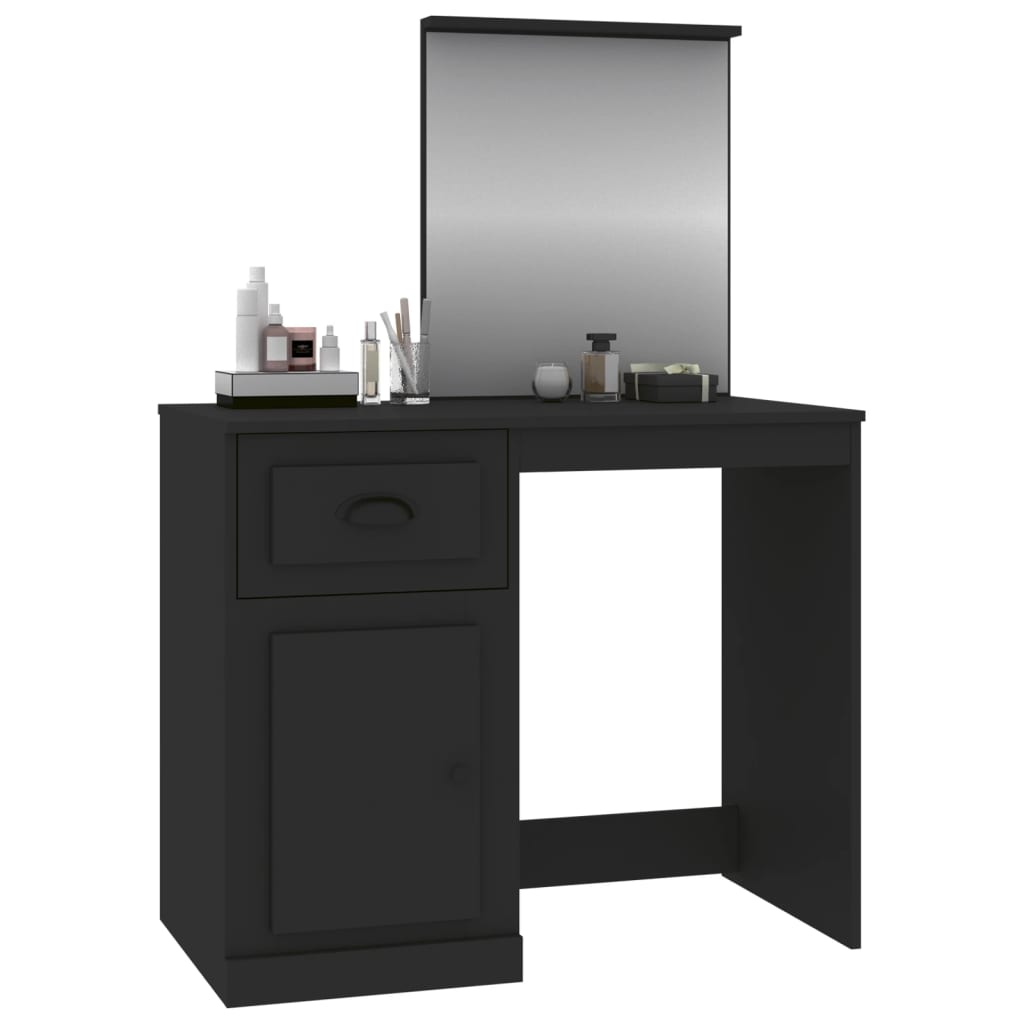 vidaXL Toaletka z lustrem, czarna, 90x50x132,5 cm