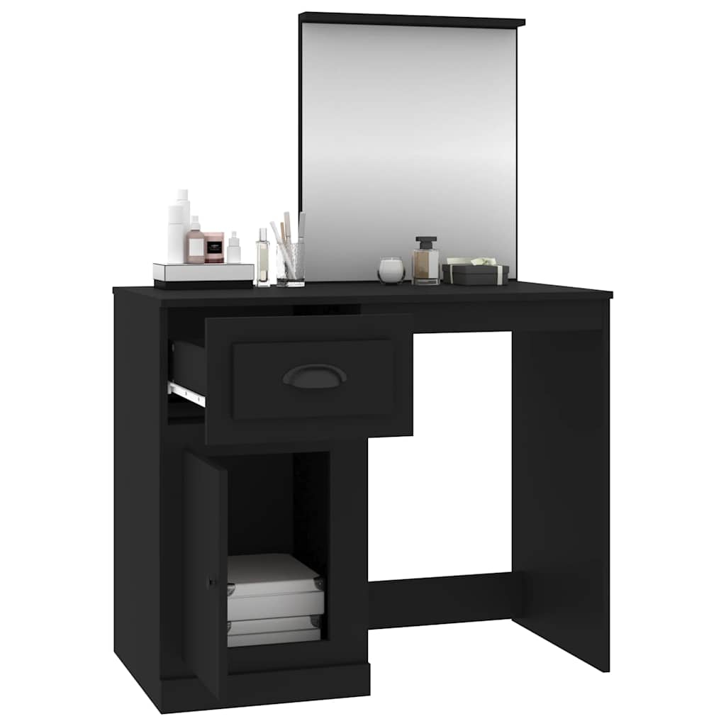 vidaXL Toaletka z lustrem, czarna, 90x50x132,5 cm