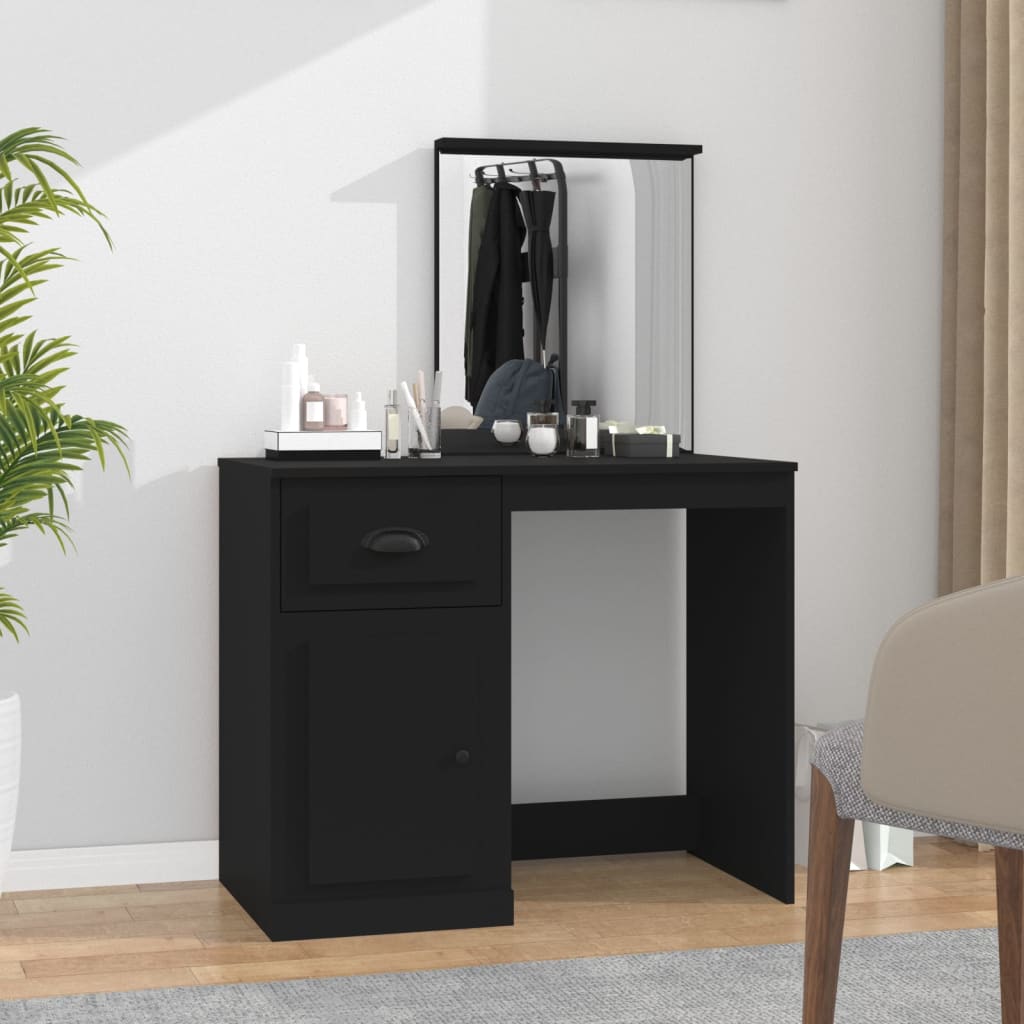 vidaXL Toaletka z lustrem, czarna, 90x50x132,5 cm