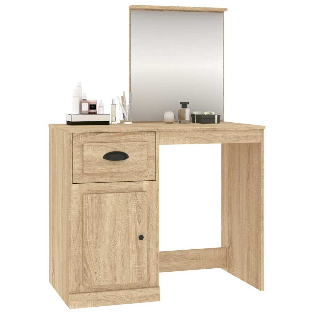 vidaXL Toaletka z lustrem, dąb sonoma, 90x50x132,5 cm