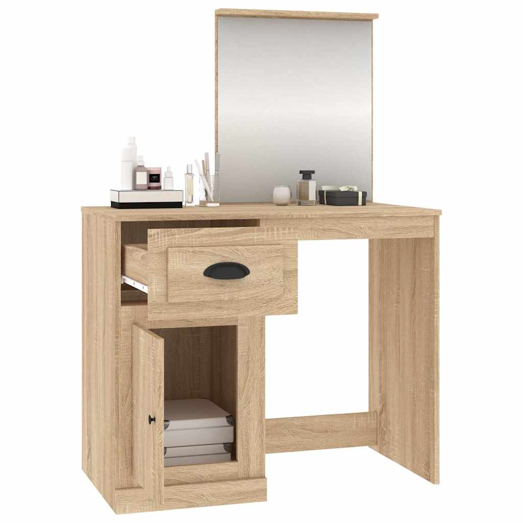 vidaXL Toaletka z lustrem, dąb sonoma, 90x50x132,5 cm