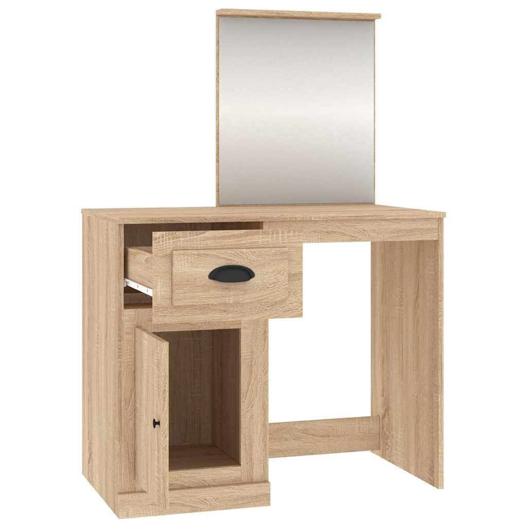 vidaXL Toaletka z lustrem, dąb sonoma, 90x50x132,5 cm