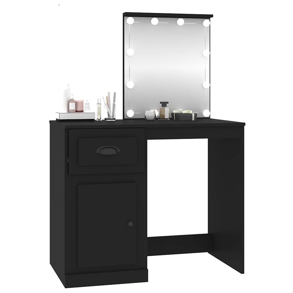 vidaXL Toaletka z LED, czarna, 90x50x132,5 cm, materiał drewnopochodny