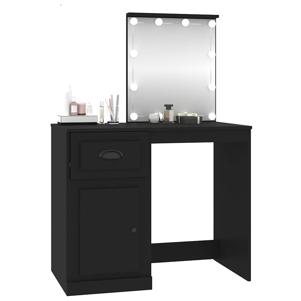 vidaXL Toaletka z LED, czarna, 90x50x132,5 cm, materiał drewnopochodny