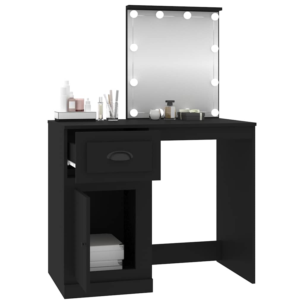 vidaXL Toaletka z LED, czarna, 90x50x132,5 cm, materiał drewnopochodny
