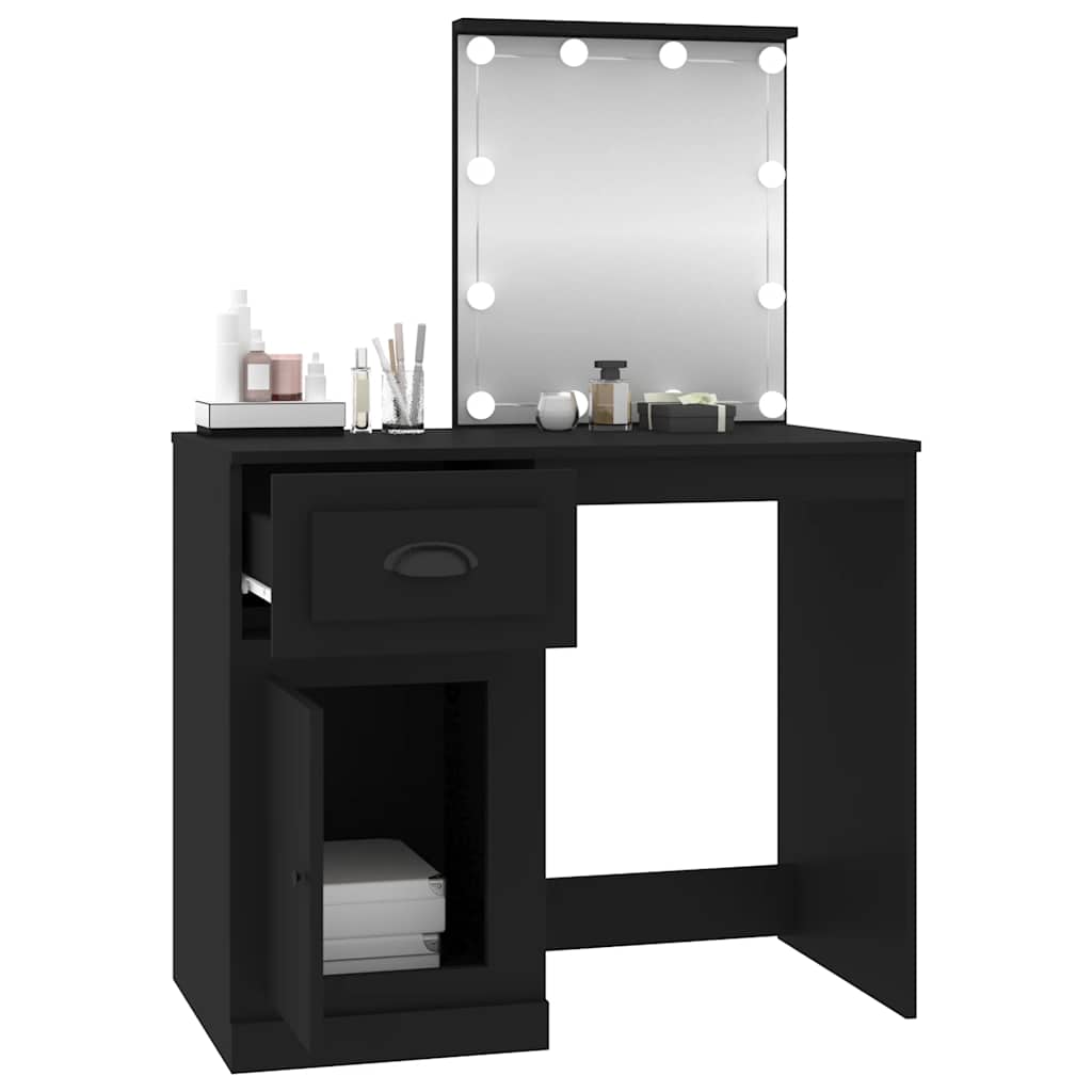vidaXL Toaletka z LED, czarna, 90x50x132,5 cm, materiał drewnopochodny