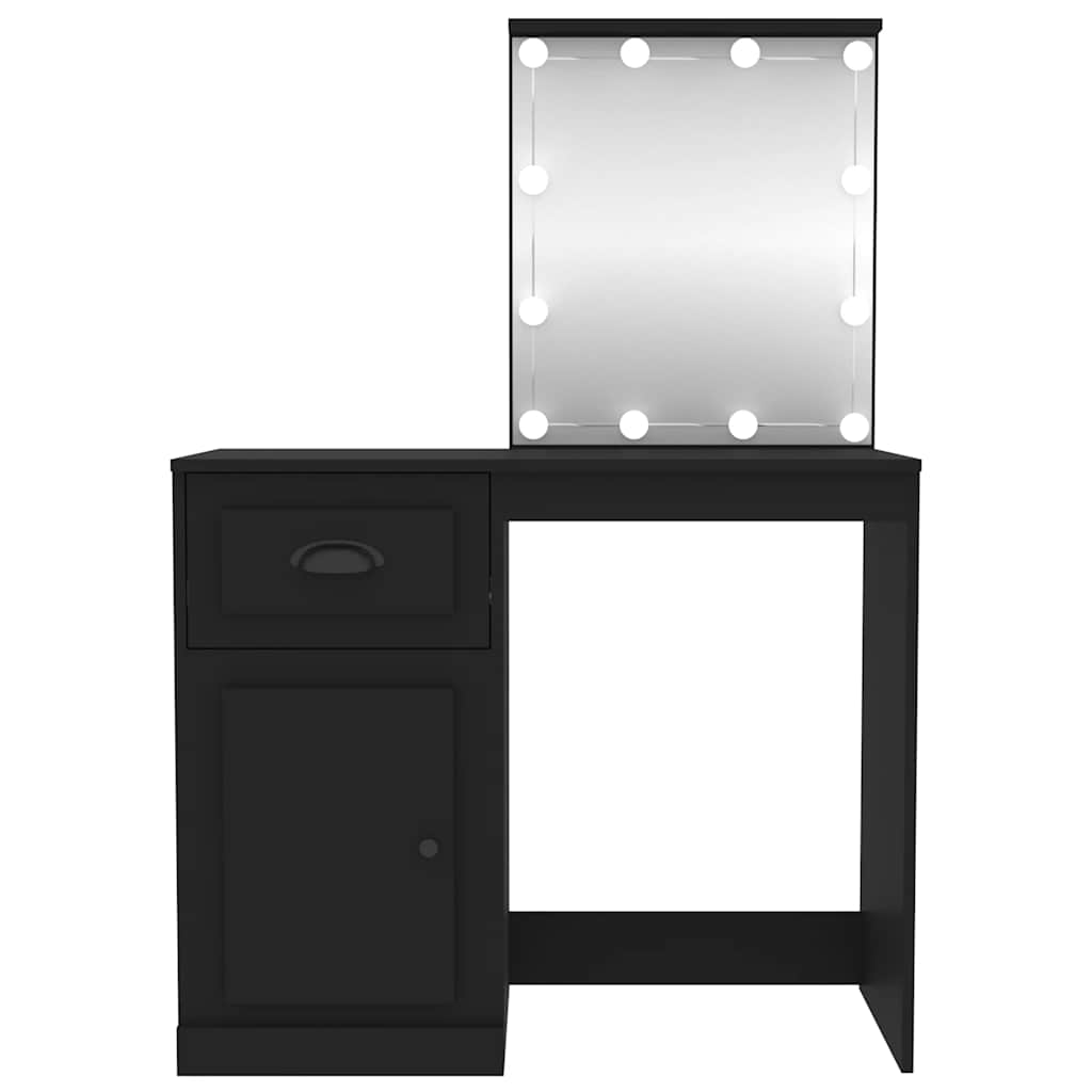 vidaXL Toaletka z LED, czarna, 90x50x132,5 cm, materiał drewnopochodny