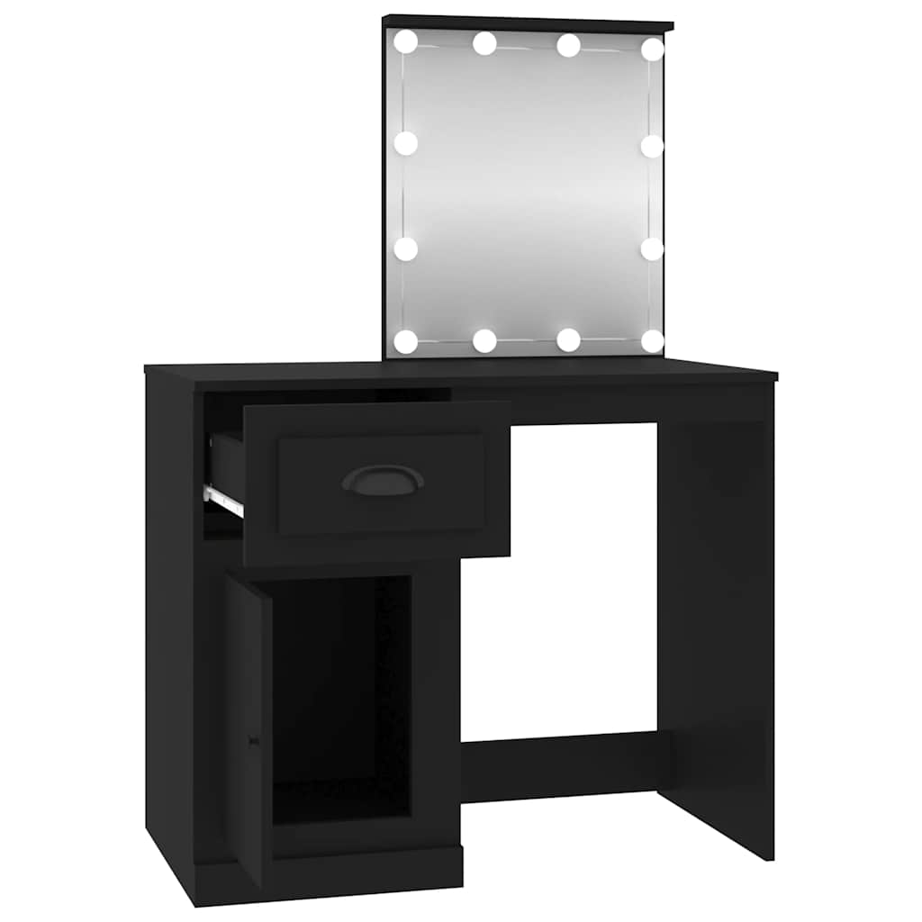 vidaXL Toaletka z LED, czarna, 90x50x132,5 cm, materiał drewnopochodny