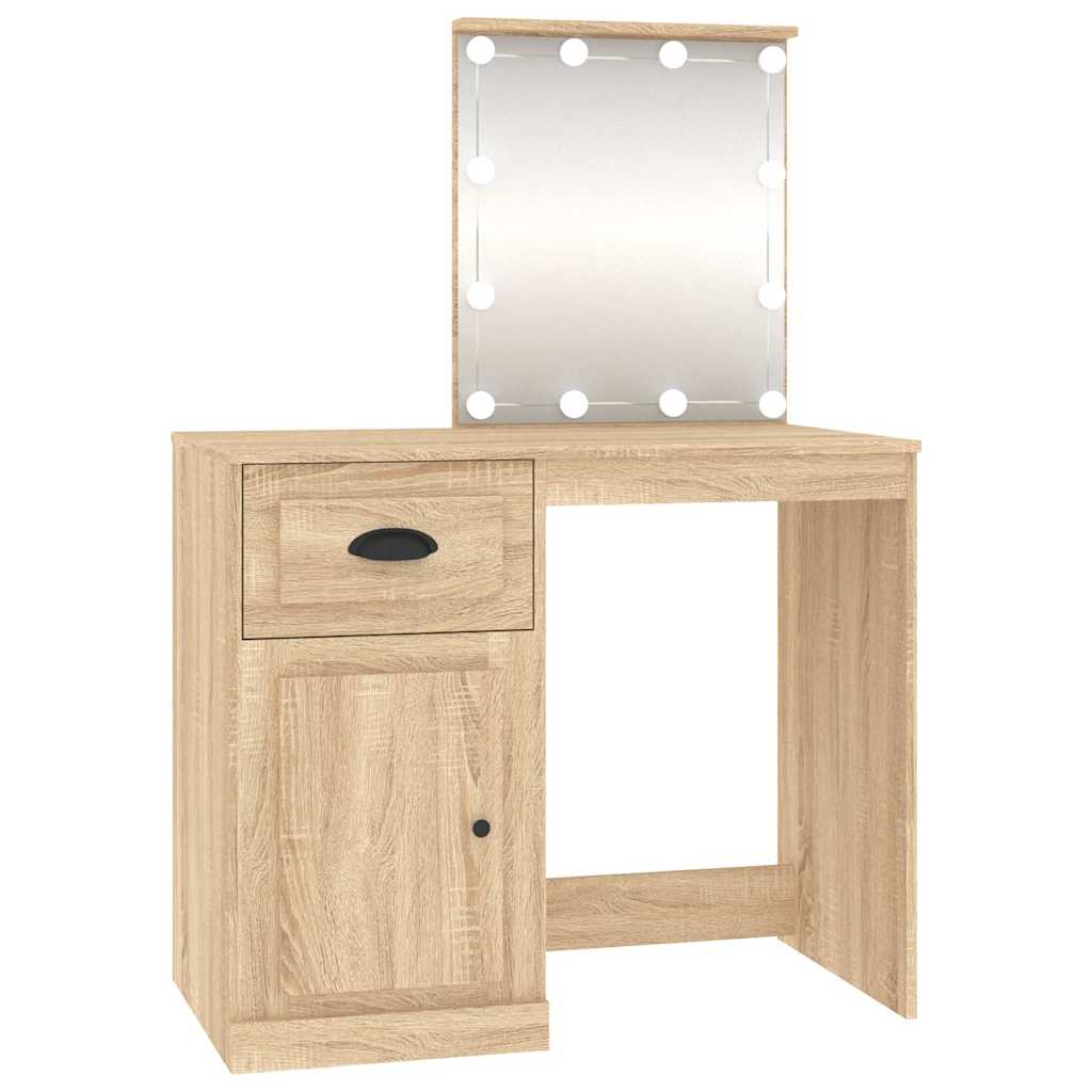 vidaXL Toaletka z LED, dąb sonoma, 90x50x132,5 cm