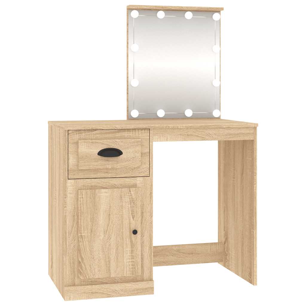 vidaXL Toaletka z LED, dąb sonoma, 90x50x132,5 cm
