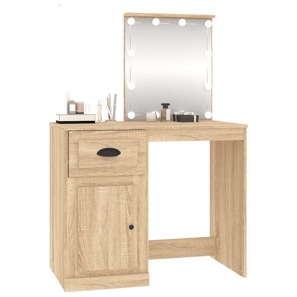vidaXL Toaletka z LED, dąb sonoma, 90x50x132,5 cm