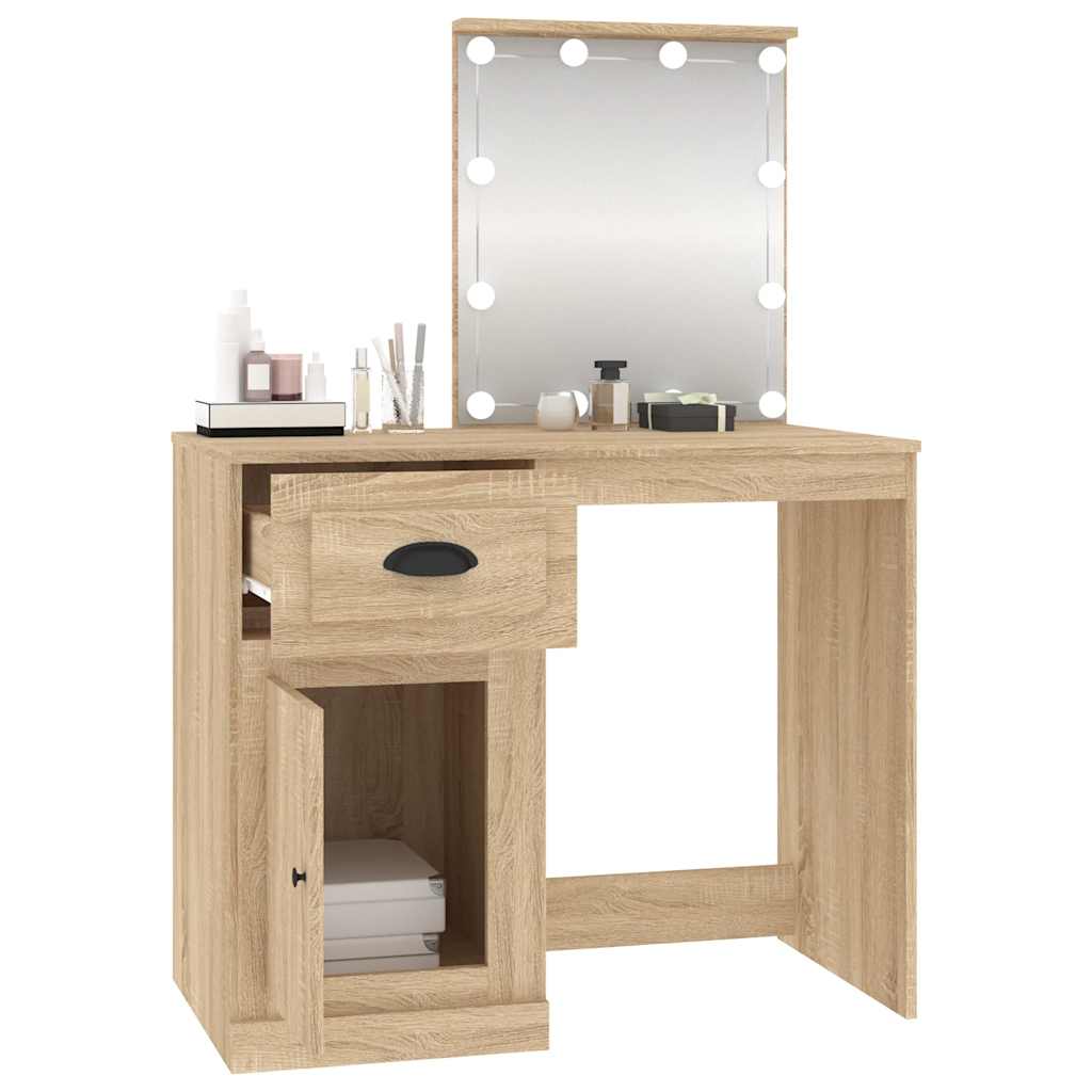 vidaXL Toaletka z LED, dąb sonoma, 90x50x132,5 cm