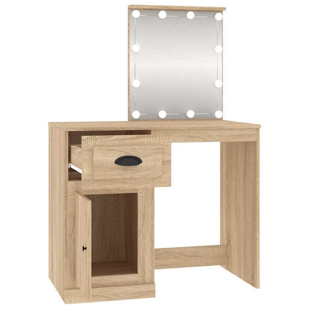 vidaXL Toaletka z LED, dąb sonoma, 90x50x132,5 cm