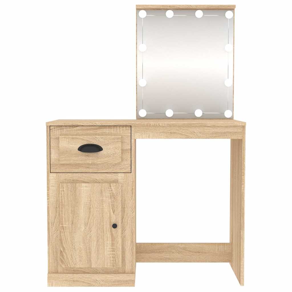 vidaXL Toaletka z LED, dąb sonoma, 90x50x132,5 cm
