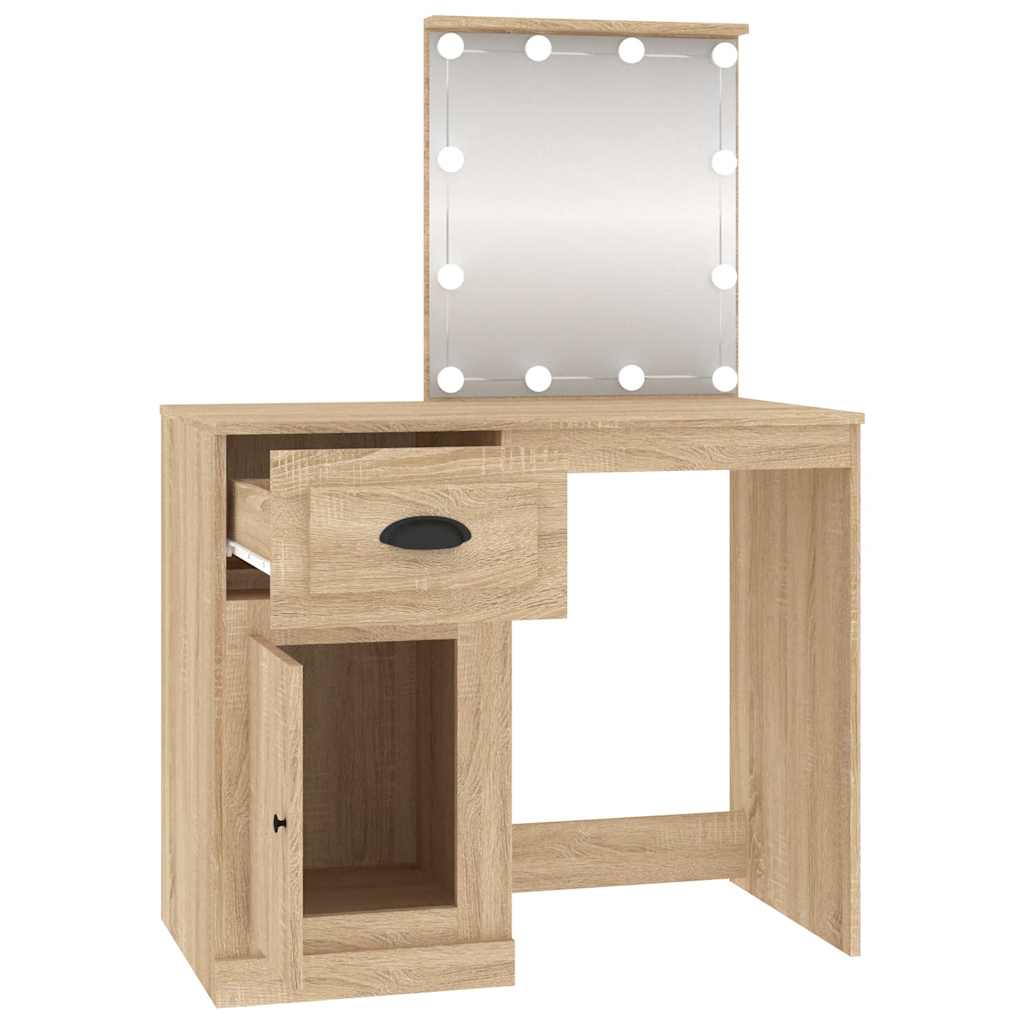 vidaXL Toaletka z LED, dąb sonoma, 90x50x132,5 cm