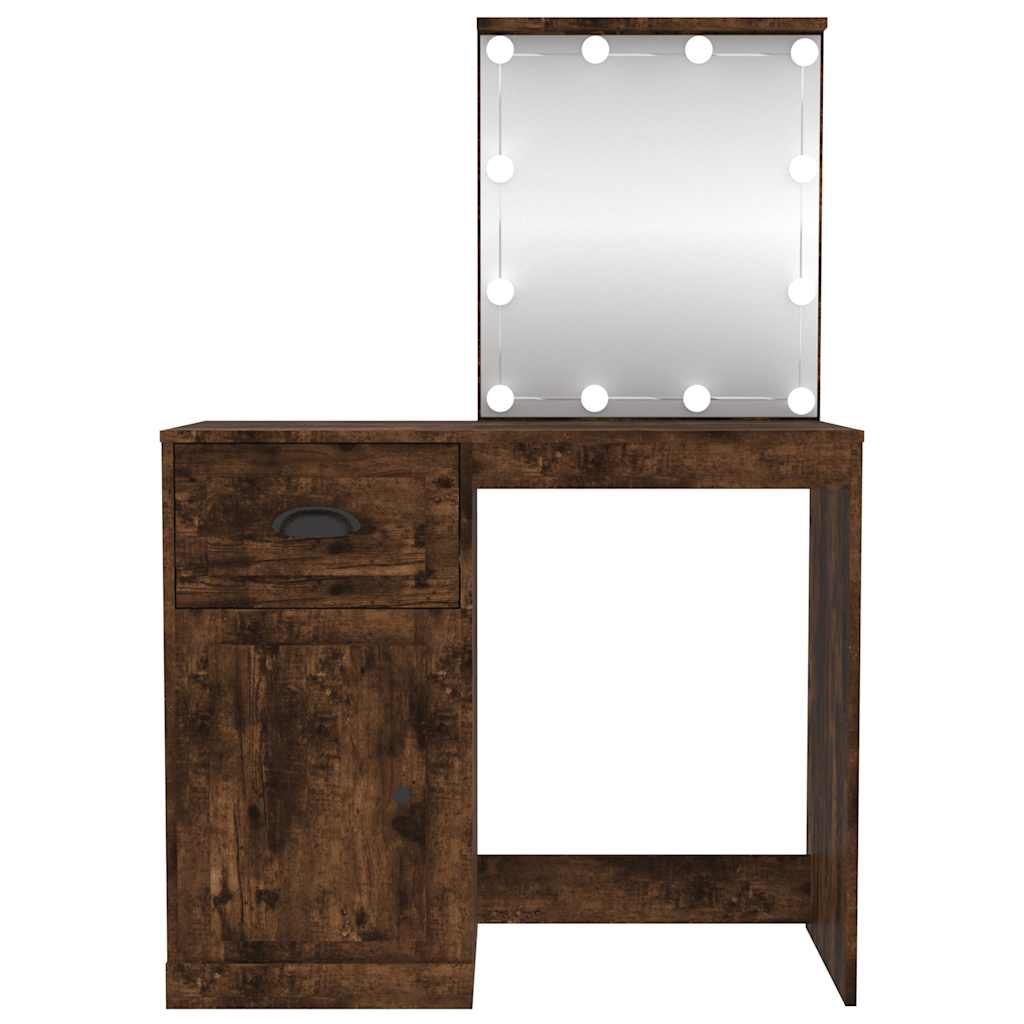 vidaXL Toaletka z LED, przydymiony dąb, 90x50x132,5 cm