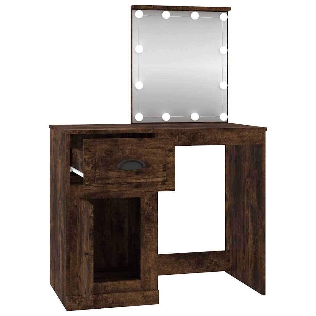 vidaXL Toaletka z LED, przydymiony dąb, 90x50x132,5 cm
