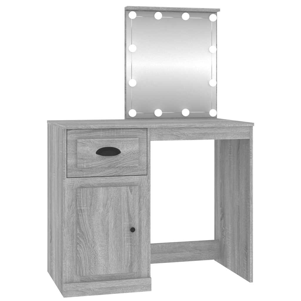 vidaXL Toaletka z LED, szary dąb sonoma, 90x50x132,5 cm
