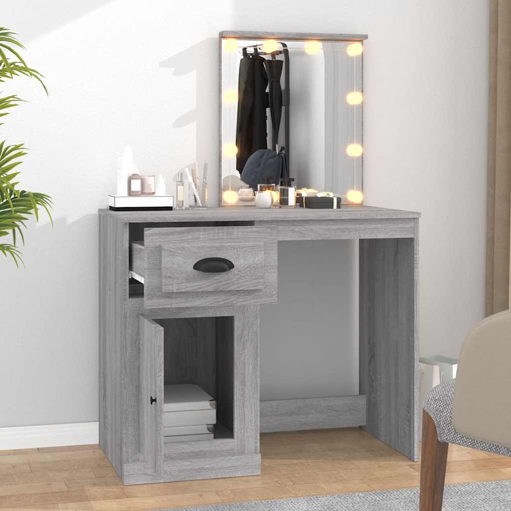 vidaXL Toaletka z LED, szary dąb sonoma, 90x50x132,5 cm
