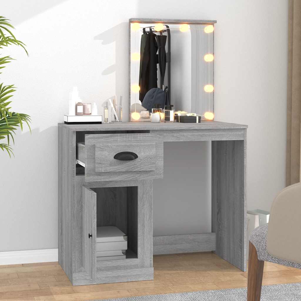 vidaXL Toaletka z LED, szary dąb sonoma, 90x50x132,5 cm
