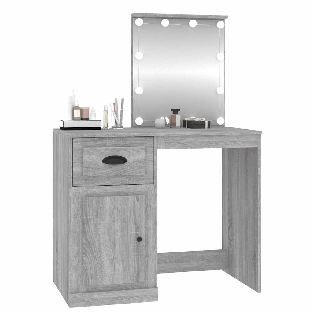 vidaXL Toaletka z LED, szary dąb sonoma, 90x50x132,5 cm