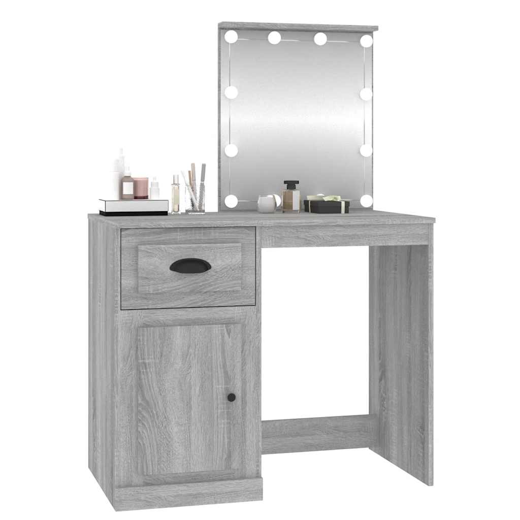 vidaXL Toaletka z LED, szary dąb sonoma, 90x50x132,5 cm