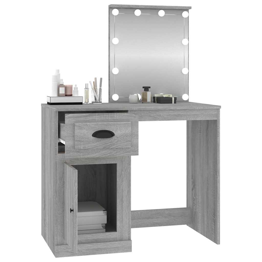 vidaXL Toaletka z LED, szary dąb sonoma, 90x50x132,5 cm
