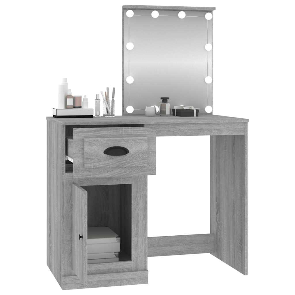 vidaXL Toaletka z LED, szary dąb sonoma, 90x50x132,5 cm