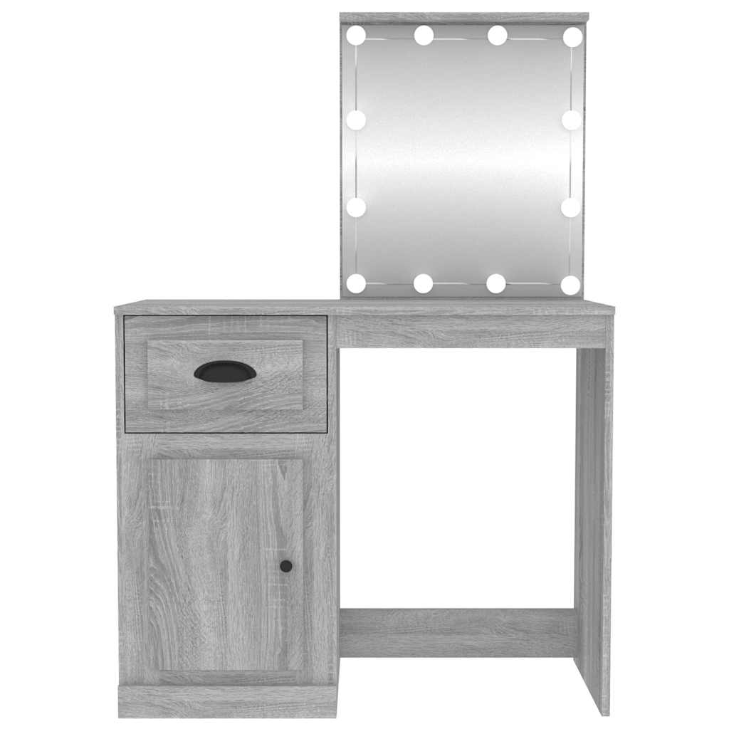 vidaXL Toaletka z LED, szary dąb sonoma, 90x50x132,5 cm