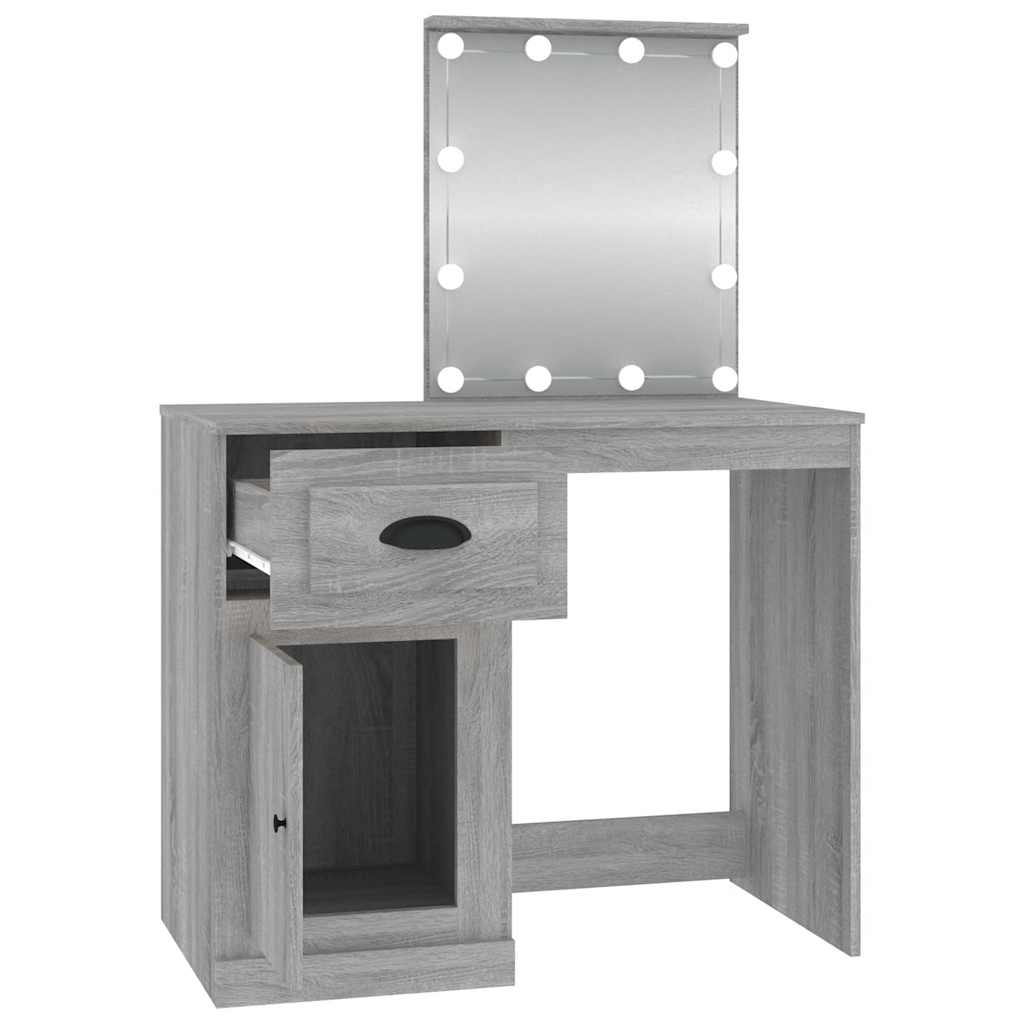vidaXL Toaletka z LED, szary dąb sonoma, 90x50x132,5 cm