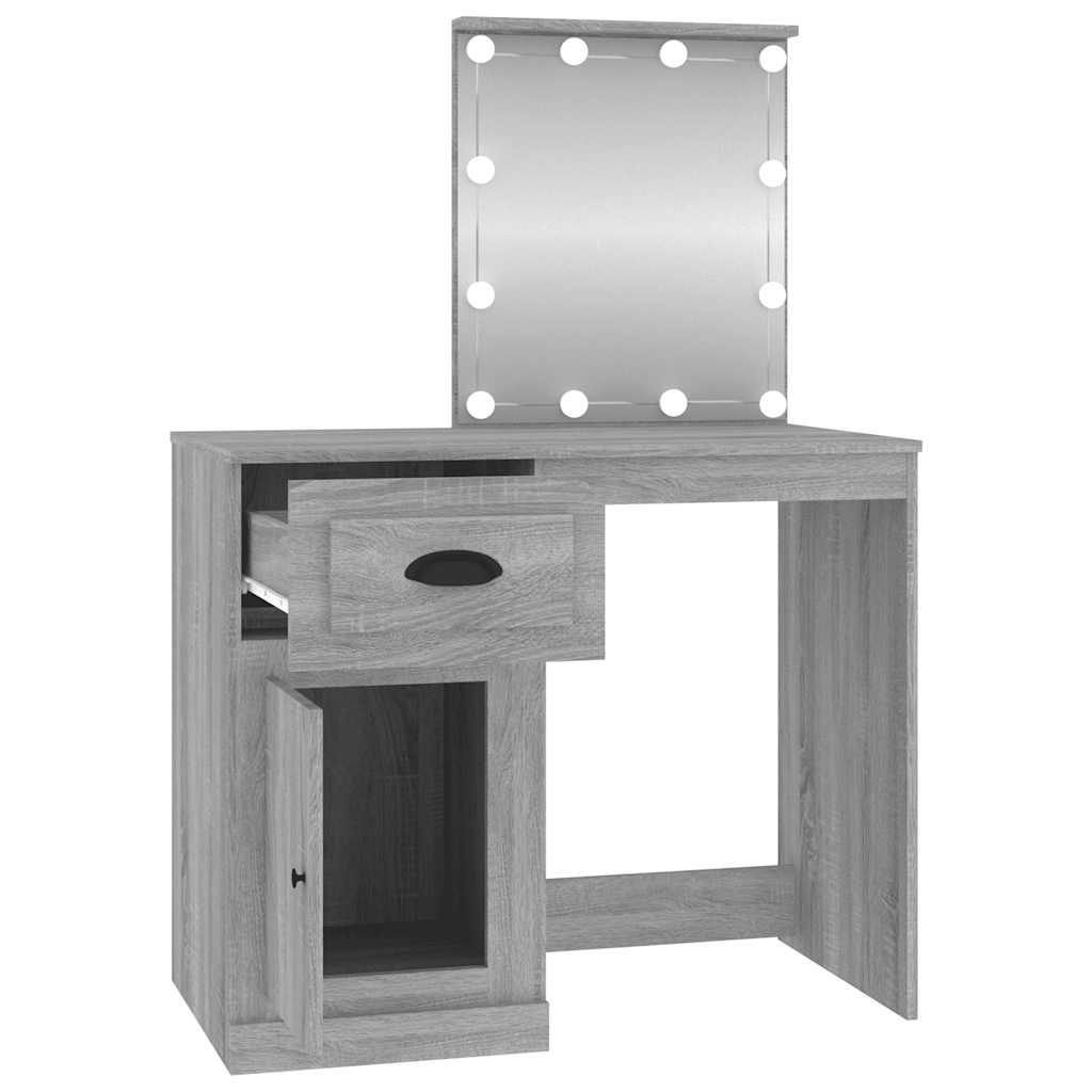 vidaXL Toaletka z LED, szary dąb sonoma, 90x50x132,5 cm