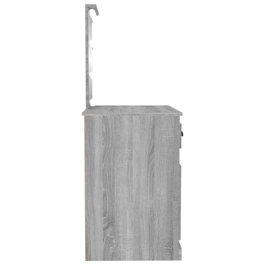 vidaXL Toaletka z LED, szary dąb sonoma, 90x50x132,5 cm