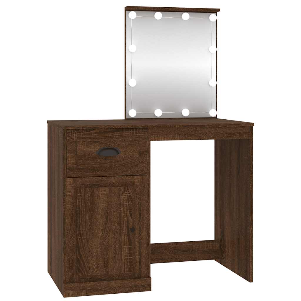 vidaXL Toaletka z LED, brązowy dąb, 90x50x132,5 cm