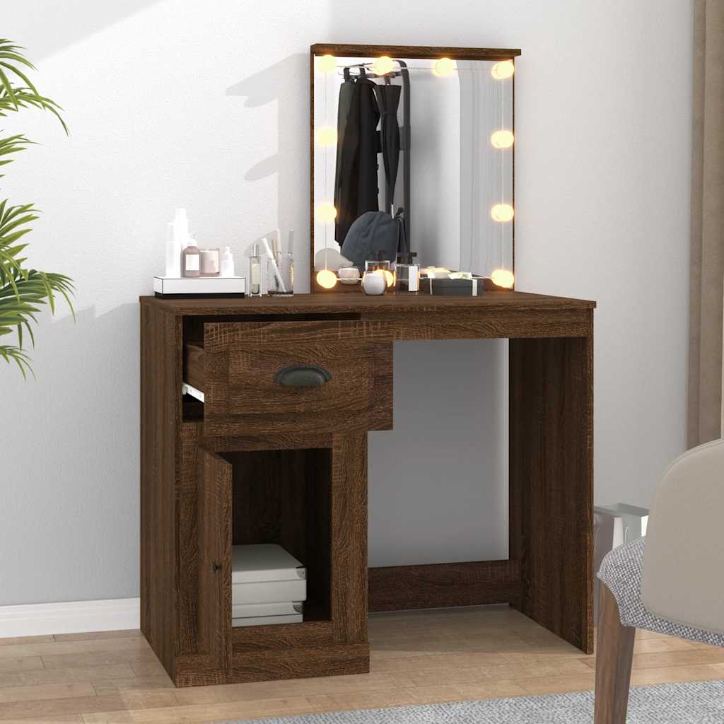 vidaXL Toaletka z LED, brązowy dąb, 90x50x132,5 cm